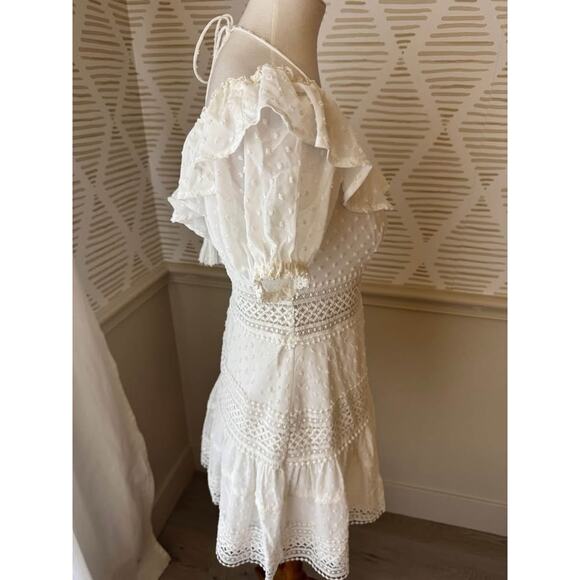 Entro Women’s Medium White Lace Cutout Neck Tie Mini Dress - Picture 4 of 4